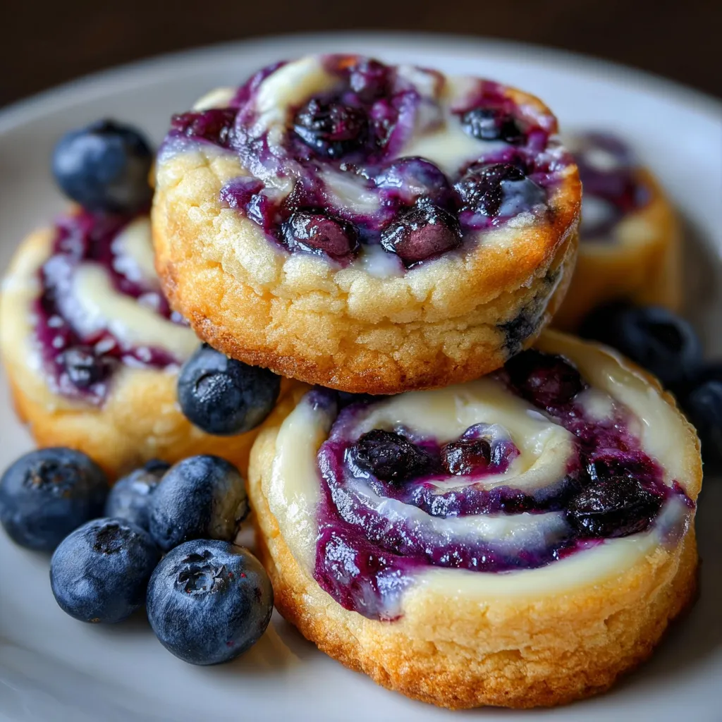 Soft Blueberry Cheesecake Swirl Cookies with Cream Cheese and Fresh Berries - secondary view