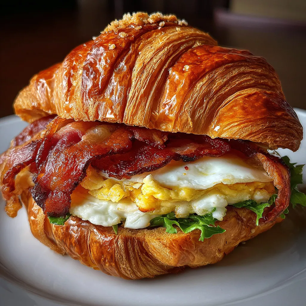 Ultimate Breakfast Croissant Sandwich with Scrambled Eggs and Crispy Bacon - tertiary view