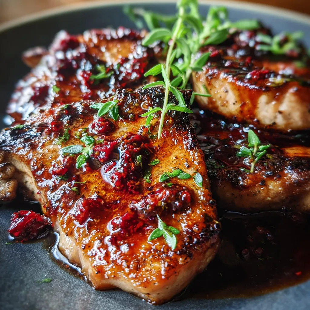 Succulent Raspberry Balsamic Glazed Pork Chops with Herb Seasoning - secondary view