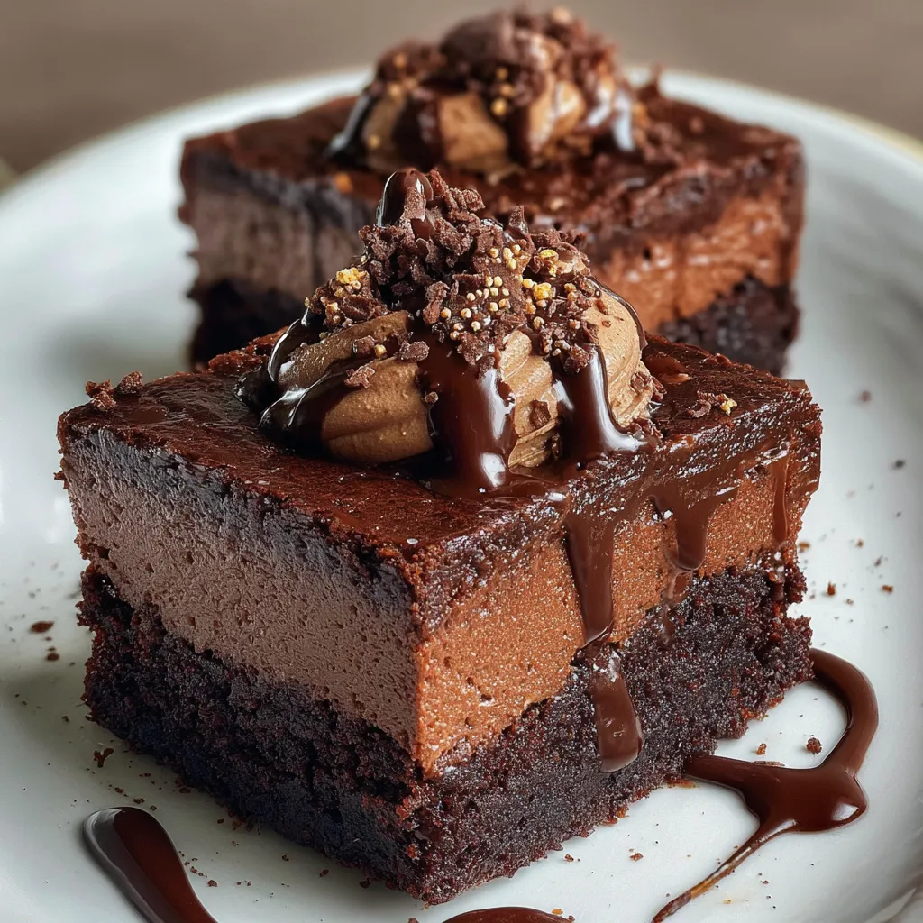 Incredible Ultimate Chocolate Mousse Brownies with Rich Fudgy Base and Silky Topping - secondary view