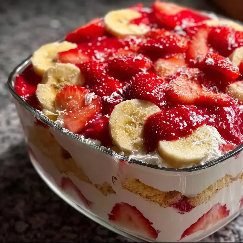 Strawberry Banana Pudding Dream with Vanilla Wafers and Whipped Cream