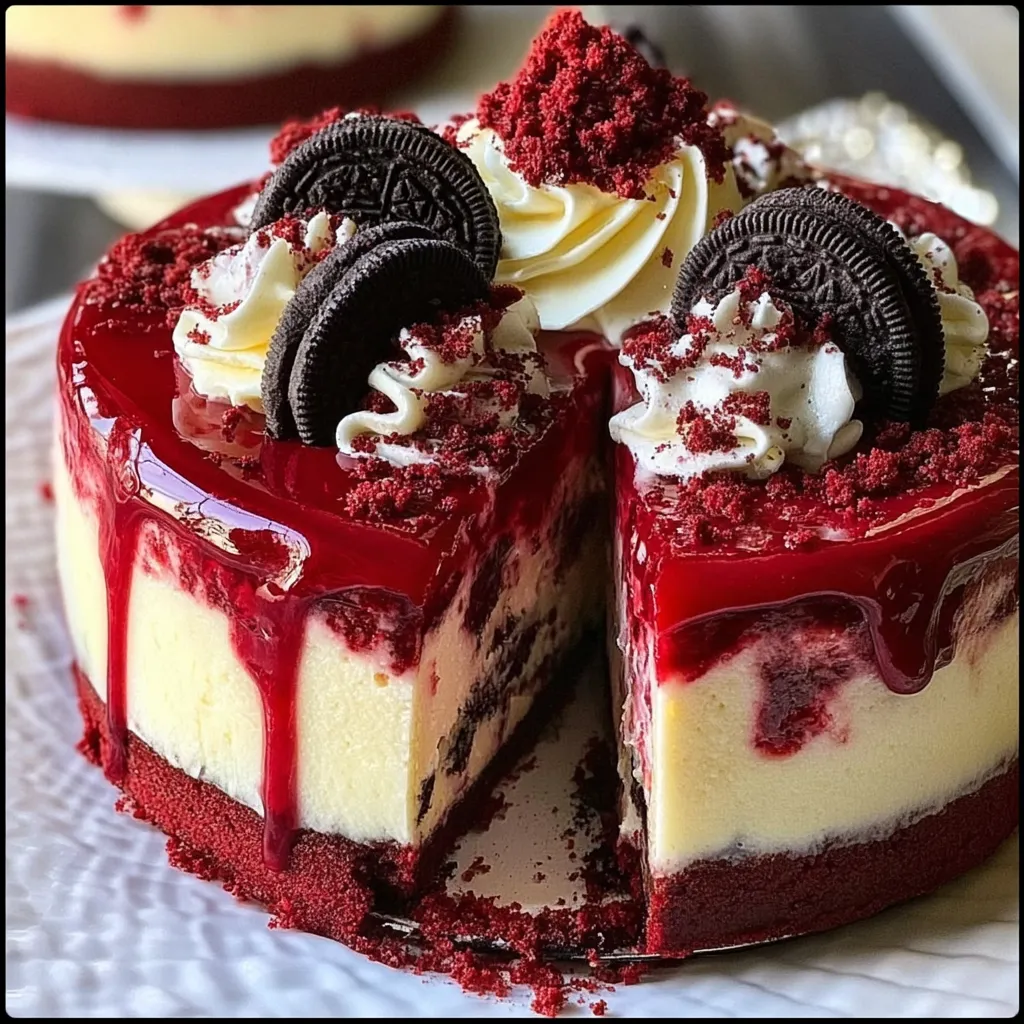 The Ultimate Red Velvet Oreo Cheesecake with Cream Cheese Frosting and Cookie Crumble - secondary view