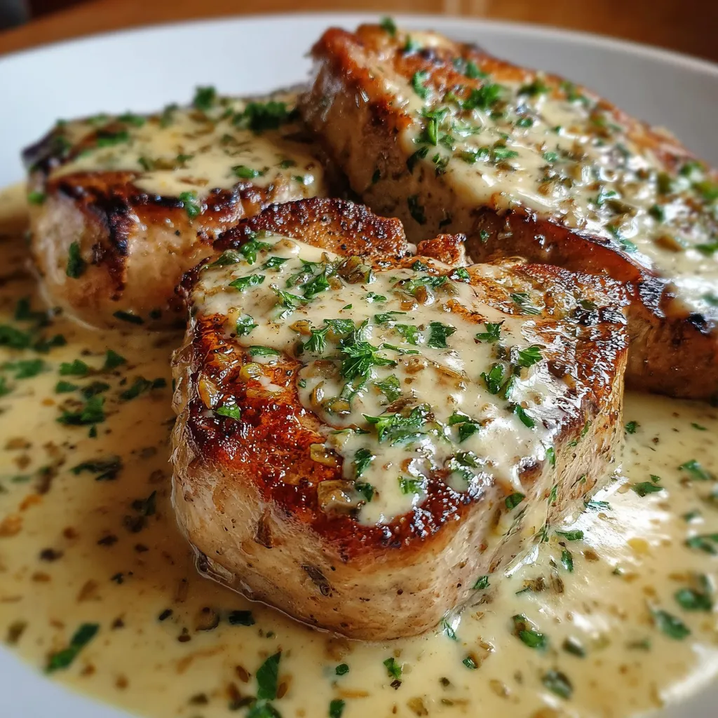 Smothered Boneless Pork Chops in Rich Creamy Garlic Sauce with Herbs - tertiary view