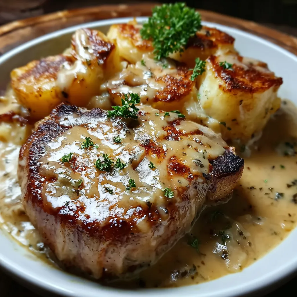 Indulgent Smothered Pork Chop and Scalloped Potato Casserole with Rich Gravy - secondary view