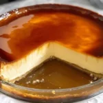 Homemade cheese flan dessert with cream cheese topping