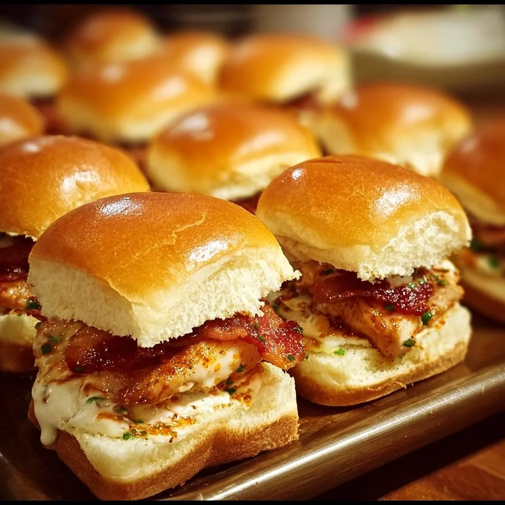 Delicious Chicken Bacon Ranch sliders served on a platter with toppings.