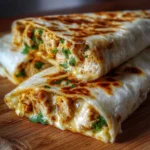 Healthy chicken wraps with fresh vegetables and wraps in a dish