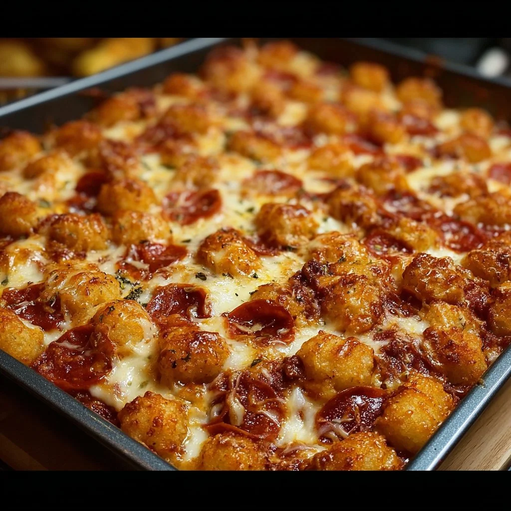 Delicious comfort food casserole topped with cheese and herbs.