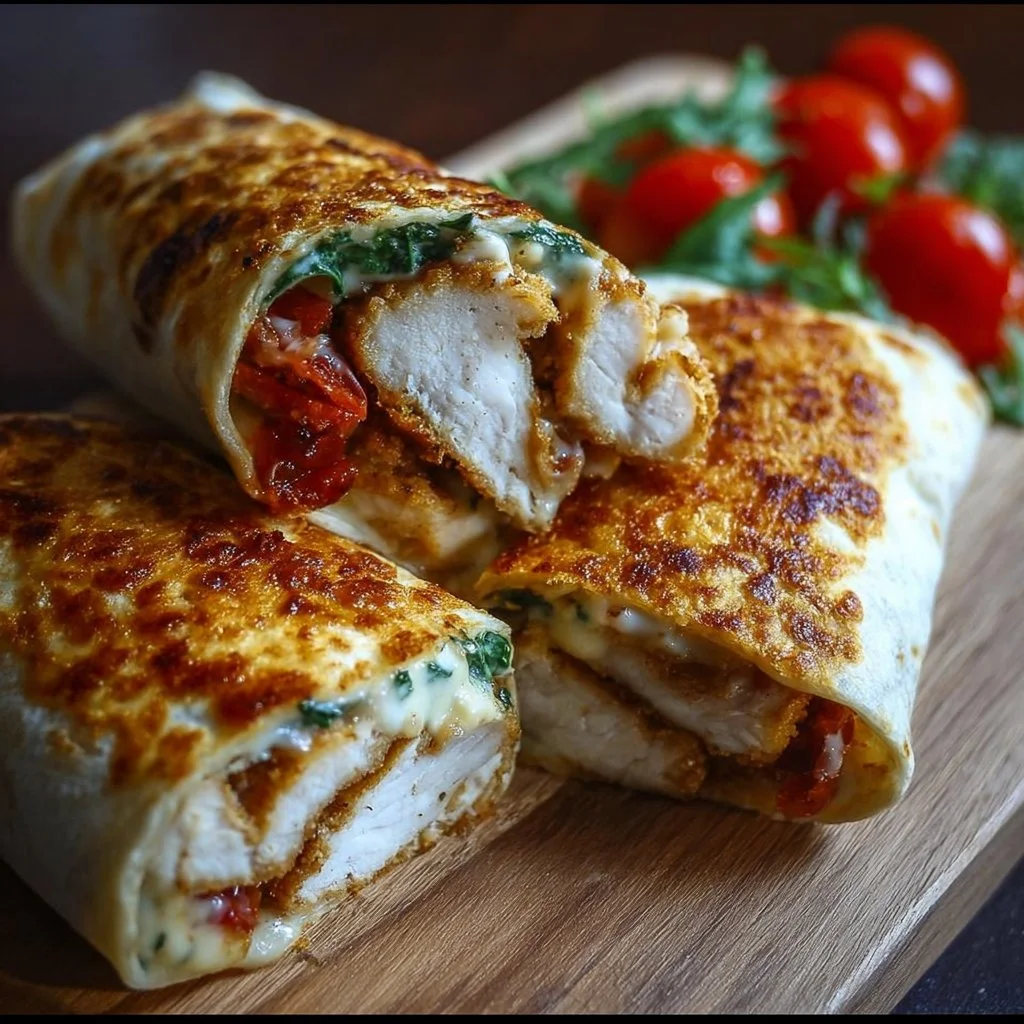 Crispy air fryer chicken and mozzarella wraps on a plate.