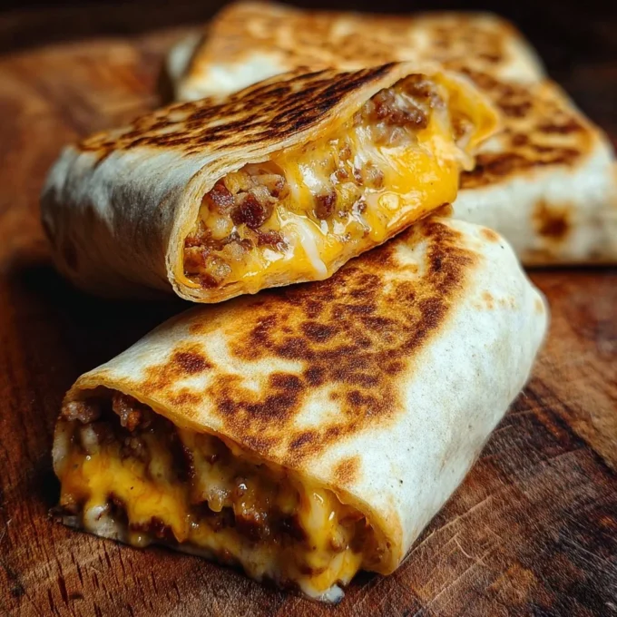 Delicious grilled cheese burrito filled with melted cheese and savory ingredients