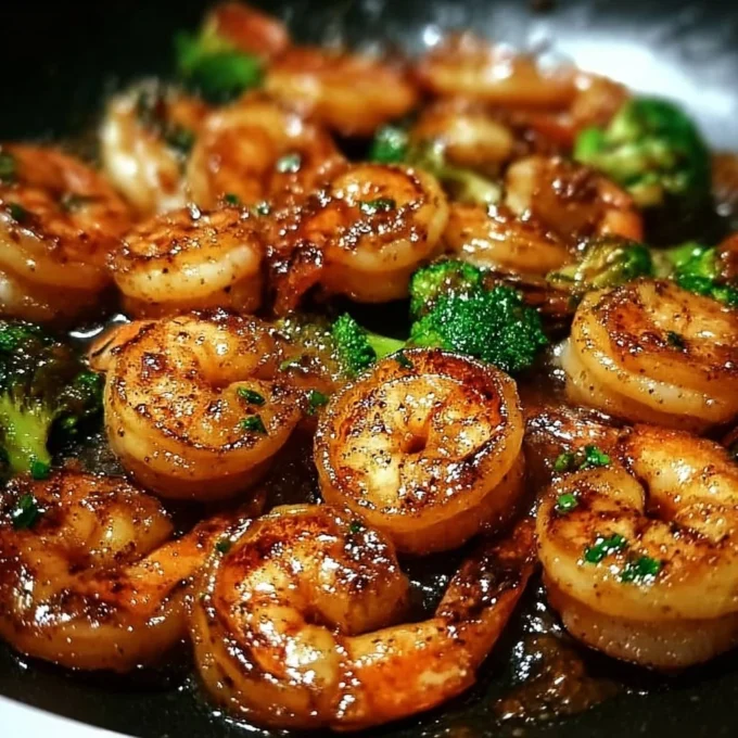 Plate of high-protein honey garlic shrimp garnished with green onions.