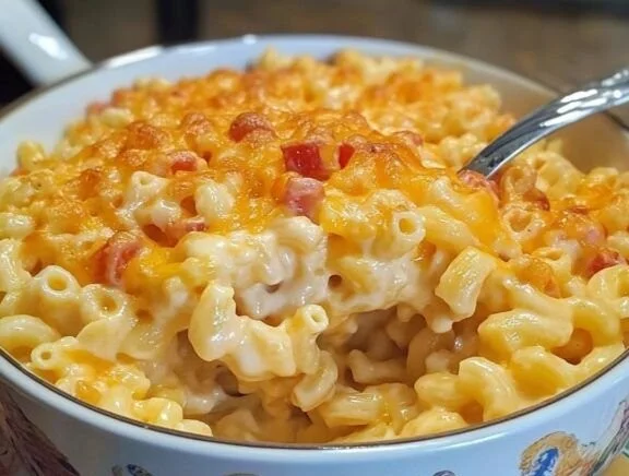 Creamy Slow Cooker Mac and Cheese in a serving dish