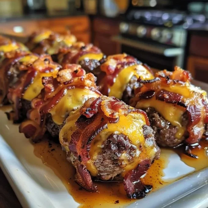 Delicious Bacon Cheeseburger Bombs stuffed with cheese and crispy bacon.