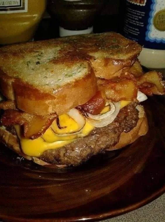 Delicious Beef Patty French Toast Sandwich on a plate