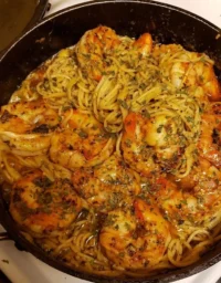 Delicious Cajun Shrimp Pasta served with herbs and spices