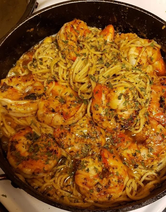 Delicious Cajun Shrimp Pasta served with herbs and spices