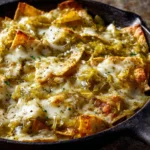 Plate of colorful chilaquiles topped with avocado and eggs.