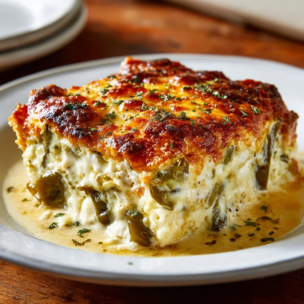 Delicious Chile Relleno Casserole served in a baking dish