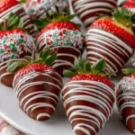 Christmas chocolate covered strawberries decorated for the holiday season