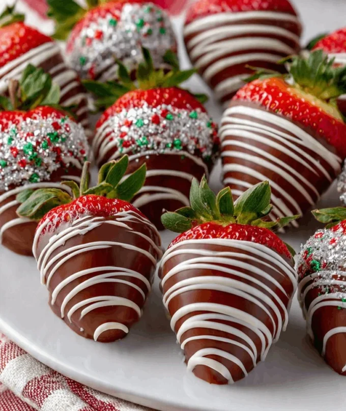 Christmas chocolate covered strawberries decorated for the holiday season