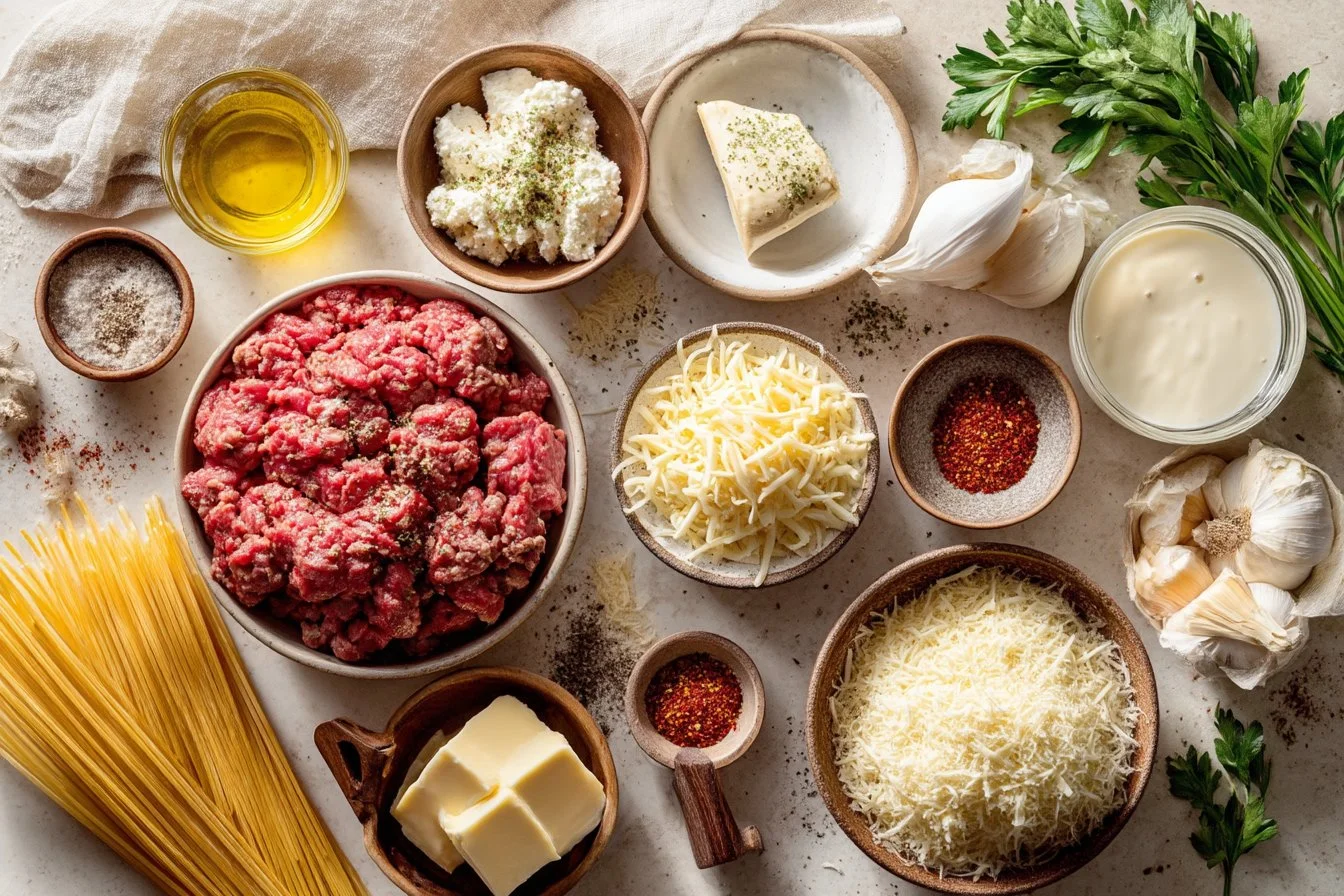 Creamy Cajun Beef Spaghetti with Triple Cheese Parmesan Sauce