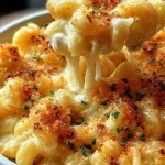 Delicious creamy mac and cheese with a golden top, perfect comfort food dish.