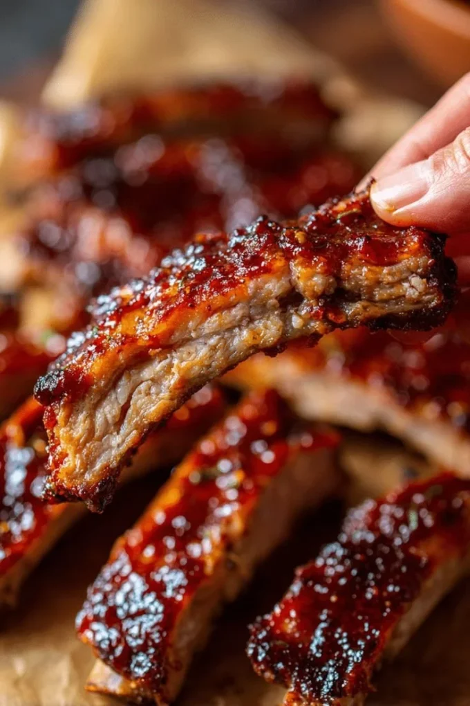 Delicious Crockpot barbecue ribs served on a plate