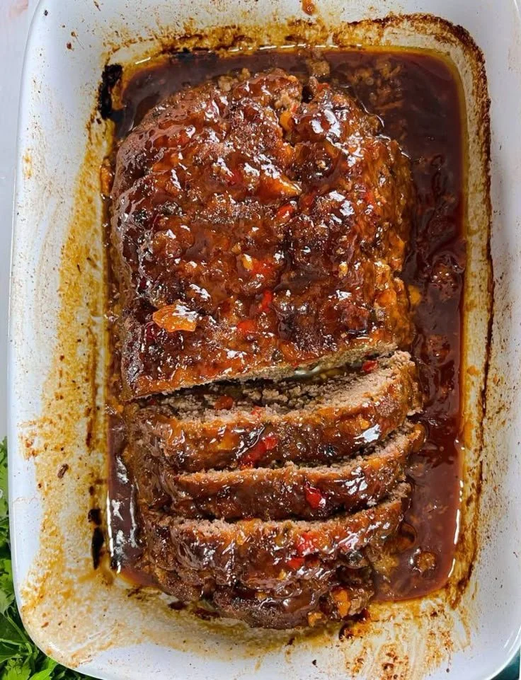 Delicious homemade meatloaf served with a rich glaze