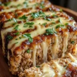 Meatloaf with fresh herbs served on a plate