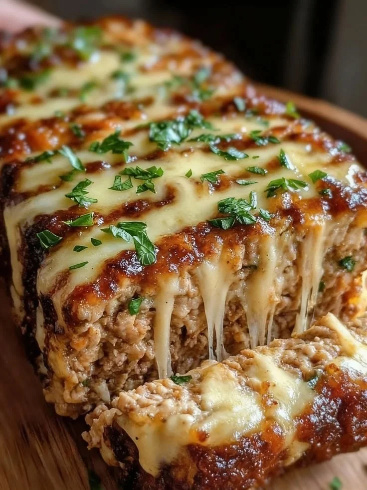 Meatloaf with fresh herbs served on a plate