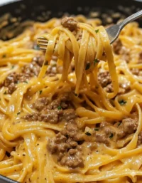 Delicious one-pot creamy beef and garlic butter pasta dish served in a bowl