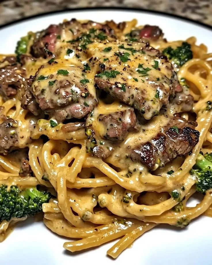 Delicious plate of Pasta with Steak featuring rich flavors and fresh ingredients