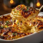 Delicious Potatoes Au Gratin topped with melted cheese and herbs
