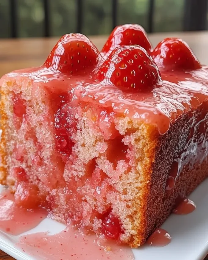 Delicious strawberry pound cake drizzled with fresh strawberry glaze