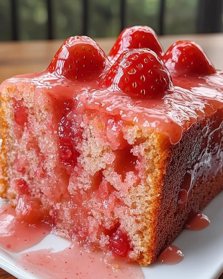 Delicious strawberry pound cake drizzled with fresh strawberry glaze