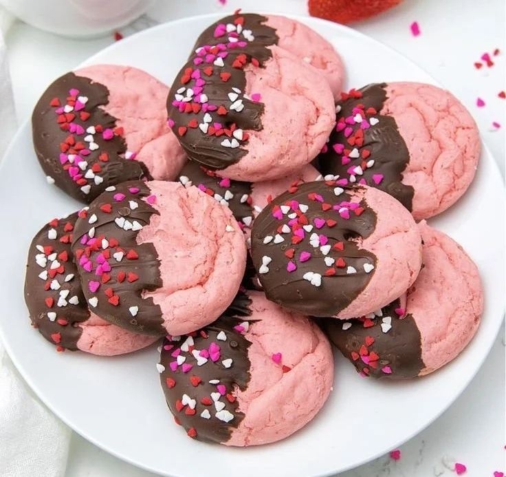 Assorted Valentine's Day desserts including heart-shaped cookies and chocolate treats.