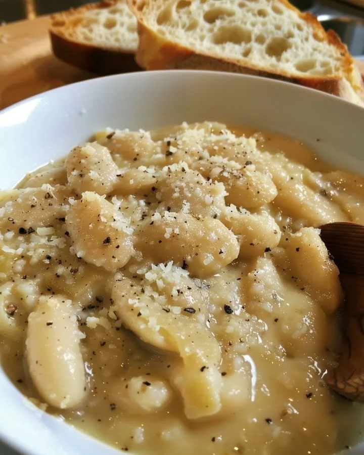 Delicious White Beans Cacio e Pepe Style dish with creamy sauce and cheese