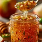 Jar of Apple-Honey Jalapeño Pepper Jam with fresh ingredients