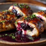 Blackberry Pepper Jack Stuffed Chicken Rolls with melted cheese and fresh ingredients