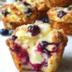 Freshly baked blueberry muffins on a wooden table