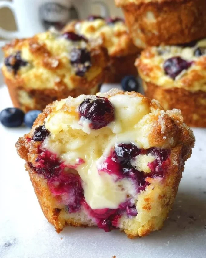 Freshly baked blueberry muffins on a wooden table
