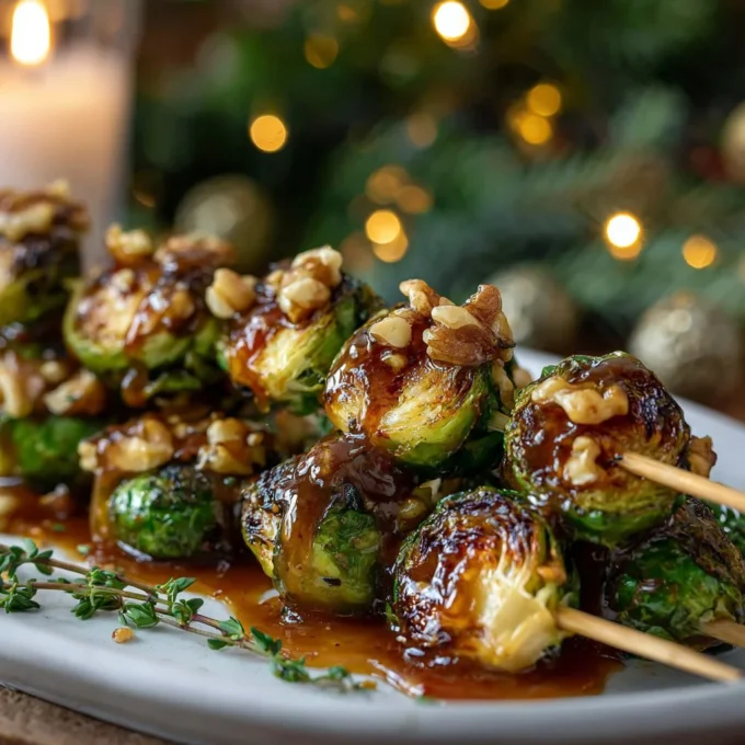 Caramelized Brussels Sprouts on skewers, ideal for Christmas gatherings