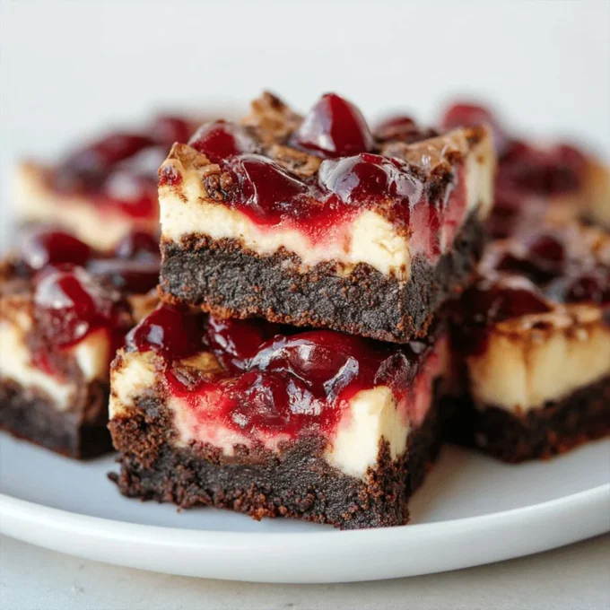 Delicious cherry cheesecake brownies topped with fresh cherries