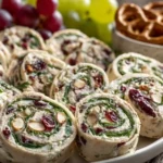 Chicken Cranberry Salad Pinwheel Sandwiches on a plate