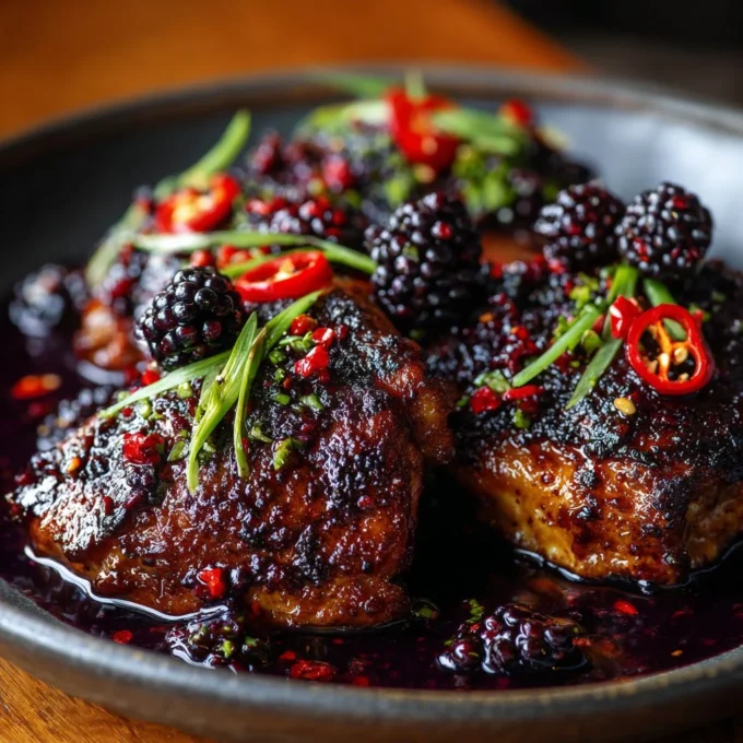 Chicken breast with blackberry sauce on a plate