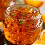 Homemade Citrus Jelly in a jar with fresh citrus fruits