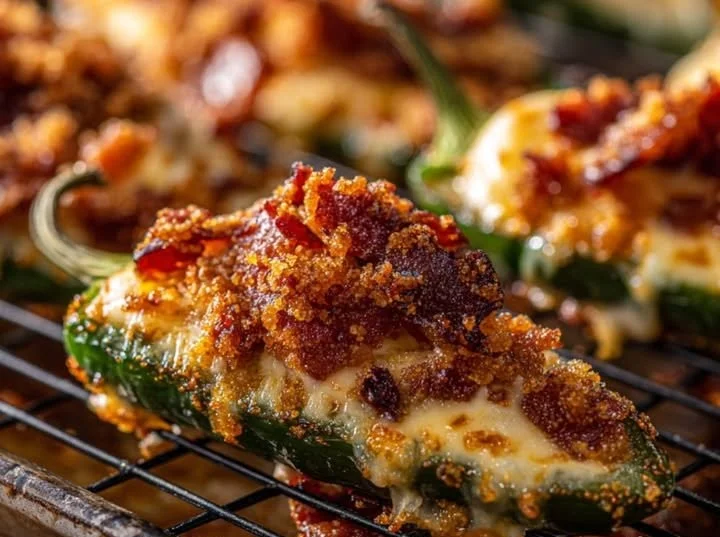 Delicious Cowboy Jalapeño Poppers filled with cheese and spices