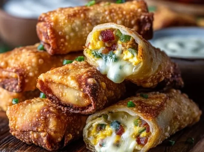 Plate of crispy mini jalapeño popper egg rolls ready to serve