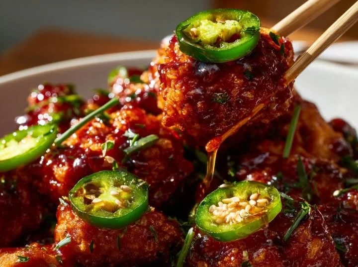 Crispy Spicy Jalapeño Chicken served with fresh garnishes