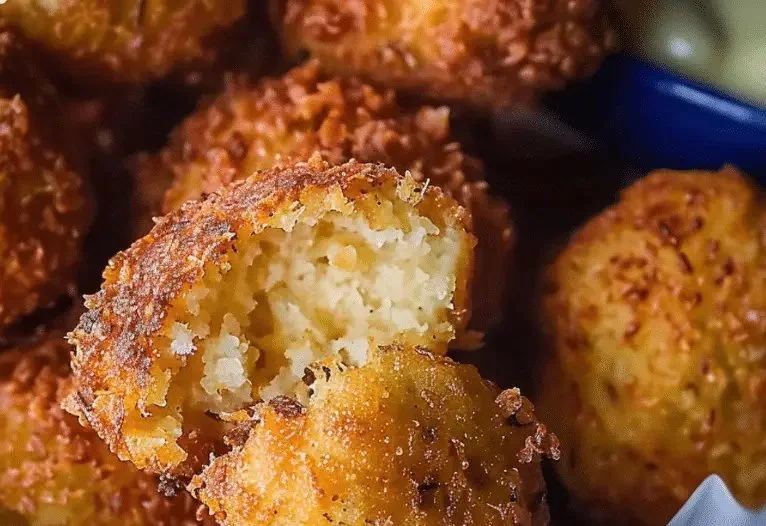 Golden brown homemade hush puppies served on a plate